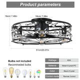 Garwarm 20in Caged Ceiling Fan with Light,Rustic Industrial Ceiling Fans with Lights and Remote,Bladeless Black Fandelier Ceiling Fan,Flush Mount Fan Lights for Kitchen,Bedroom（6 Speed,Timing） Garwarm