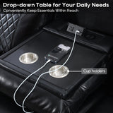 Power Recliner Sofa Set 3 Piece with Bass Speakers for Living Room,Faux Leather 3 Seater Reclining Couch with Wireless Charger and Loveseat Theater Seating,Electric Recliner Chair with LED Light,Black Comfort Stretch