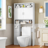 YITAHOME Over The Toilet Storage, Bathroom Storage Over The Toilet, Bathroom Cabinet with Adjustable Shelves, Double Doors, Trash Can Placement Ring, Tissue Box Holder for Bathroom (White) YITAHOME