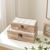 DECOR4SEASON Wooden Box Set of 2 - Rustic Farmhouse Decorative Boxes with Hinged Lid and Carved Design DECOR4SEASON