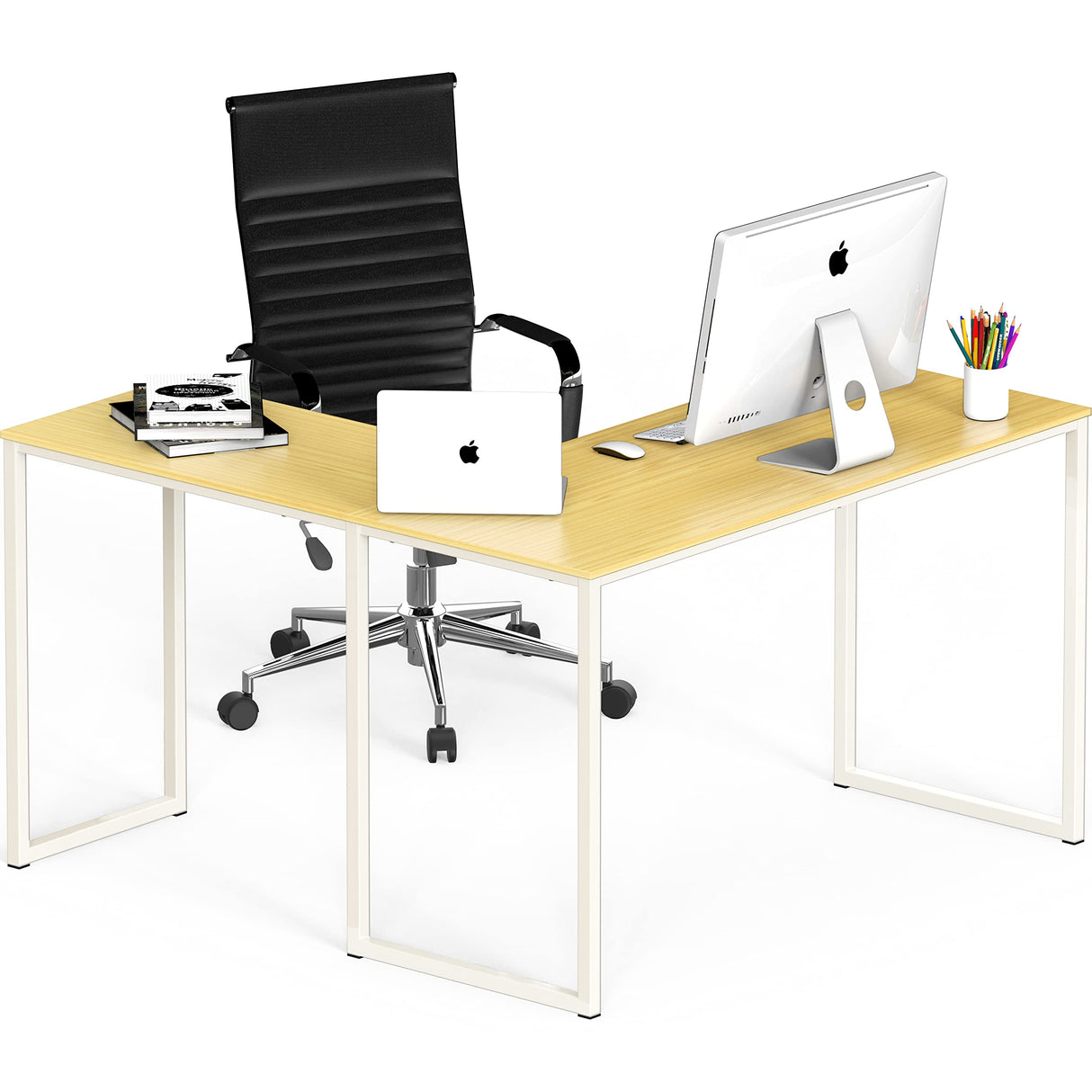 SHW 48-Inch Mission L-Shaped Home Computer Desk, Oak SHW