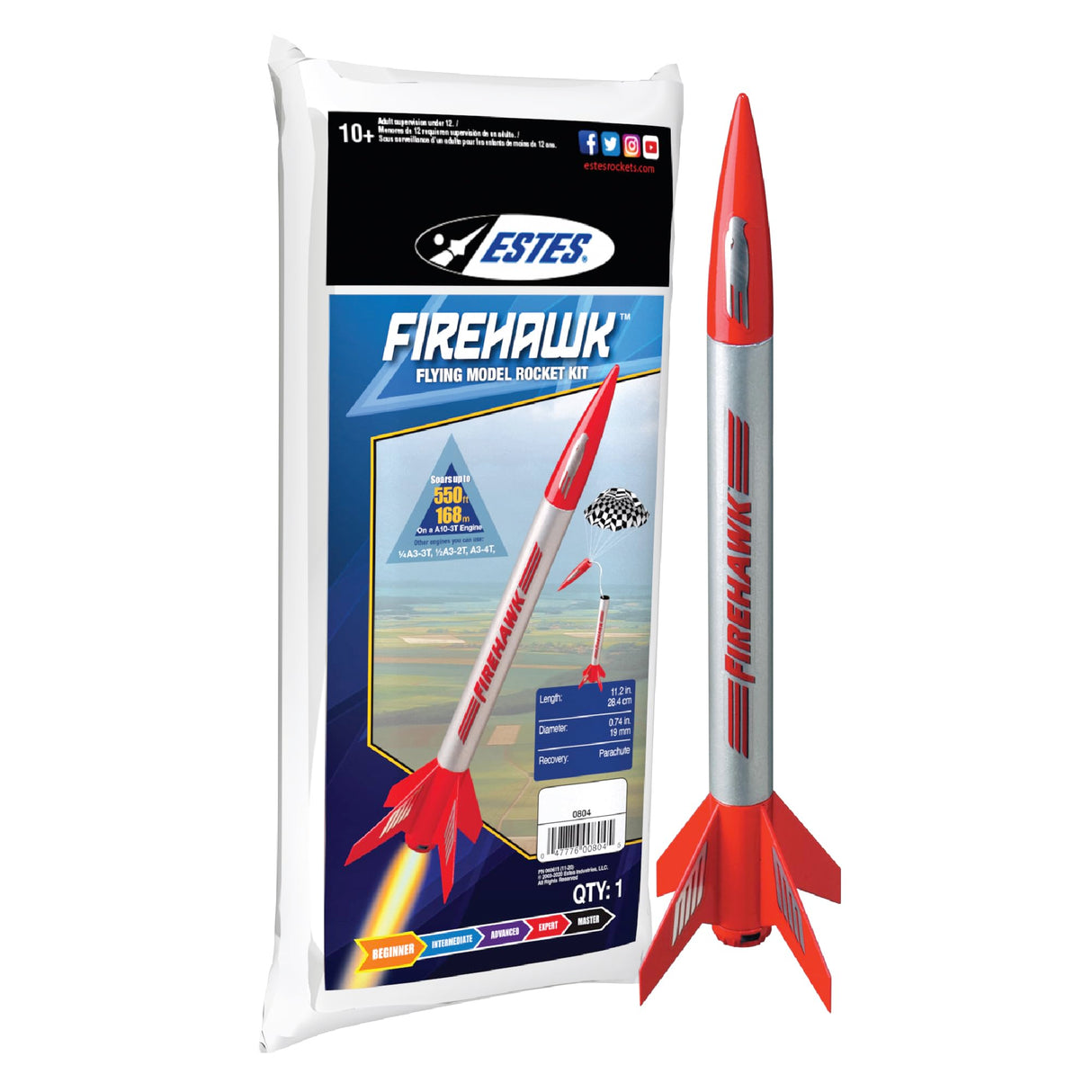 Estes 804 Firehawk Rocket-Building Kit, Beginner Flying-Rocket-Model Kit for Ages 10+ Estes