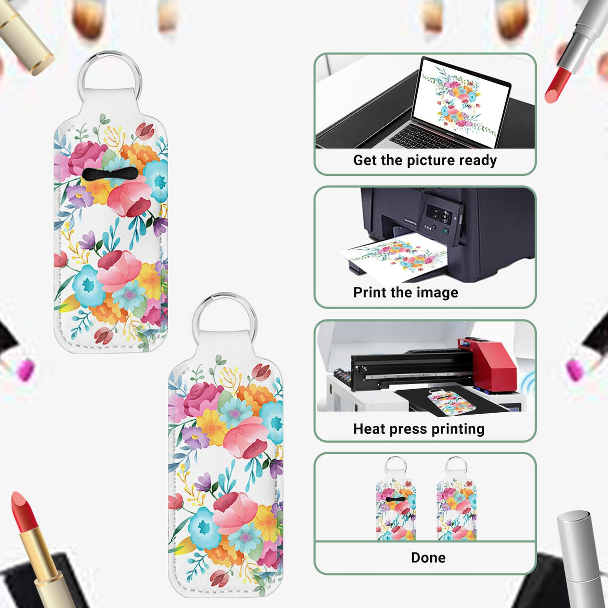 120 Pcs Sublimation Lipstick Keychain Bulk 3.94×1.57 Inch DIY Lipstick Holder Keychain with Key Ring Heat Transfer Keychain Blank Travel Keychain Small Items Organizer for Women Travel Supplies SENONAPO