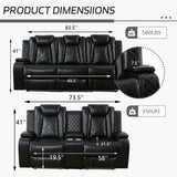 Plithzy Power Recliner Sofa Set with LED, Breathing Leather Living Room Furniture, Reclining Leather Couches with USB Ports/Cup Holder/Armrest Storage for Home Theater (Sofa and Loveseat, Black) Plithzy