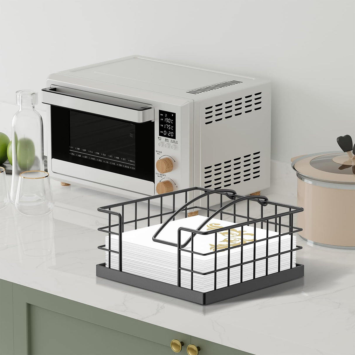 Honiter Napkin Holder for Table, Farmhouse Napkins Holder with Weighted Arm, Wood Napkin Holders for Kitchen, Flat Napkin Dispenser for Countertop, Dining Room, Rustic Brown Honiter