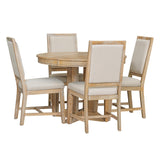 Bellemave 5-Piece Round Dining Table Set for 4 Round Extendable Kitchen Table Set with 4 Upholstered Chairs Farmhouse Round to Oval Dining Room Set for Kitchen, Dining Room (Natural Wood Wash) Bellemave