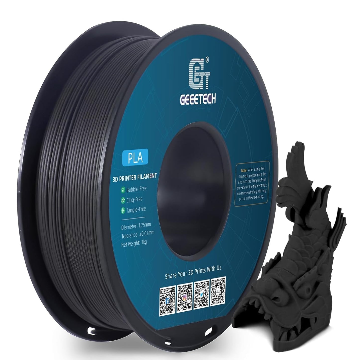 Geeetech Wood Filament 1.75 mm 3D Printer Filament,Ebony Wood PLA Filament 1kg (2.2lbs) 1 Spool,Dimensional Accuracy +/- 0.03 mm,for Most 3D FDM Printer - WoodArtSupply