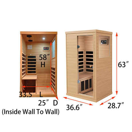 Xmatch Far Infrared Wooden Sauna Room, 1-Person Size Right Bench, with 1050W, 6 Heating Plates, 10-15 Minutes Pre-Warm up Xmatch