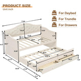 Merax Twin Daybed with Trundle and 2 Storage Drawers, Wooden Sofa Bed Twin Bed Frame with Upholstered Button Tufted Backrest for Living Room, Bedroom, Guest Room (Beige) Merax