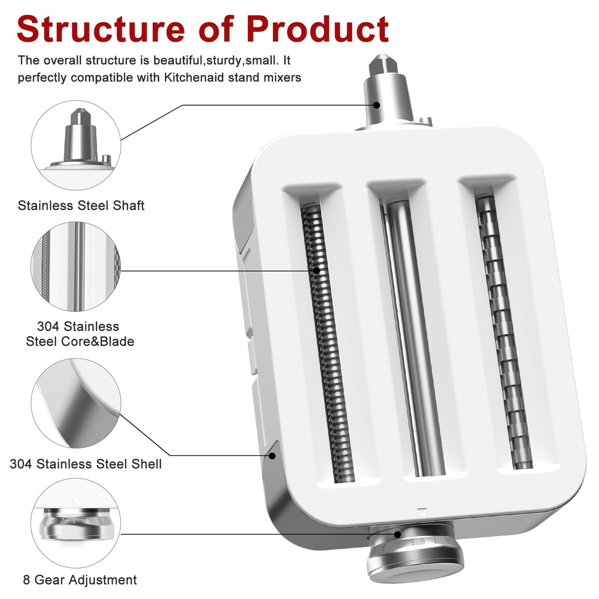 AIKAMI Metal Pasta Maker Attachment for Kitchenaid Stand Mixers 3 in 1 Set Includes Pasta Roller Spaghetti Cutter & Fettuccine Cutter and Cleaning Brush, Pasta Attachment AIKAMI
