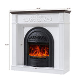 45" Birdcage-Style Electric Fireplace with Mantel, 46" Tall Fireplace TV Stand, Farmhouse Entertainment Center with Storage & Replaceable Insert Heater for Living Room, White+Walnut SOOWERY