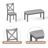 Zevemomo 6-Piece Wooden Dining Table Set, Dining Table Set for 6, Including 1 Dining Table, 4 Upholstered Chairs and 1 Bench, Wooden Legs Dining Table, Table Set for Dining Room, Grey Zevemomo