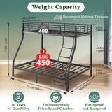 Cyranture Bunk Beds Twin Over Full Size, Heavy Duty Bunk Beds with Bottom Space & Guardrail Metal Bunk Bed Frame for Aldults Dorm Bedroom Guest Room, No Box Spring Needed（Upgrate Black） Cyranture