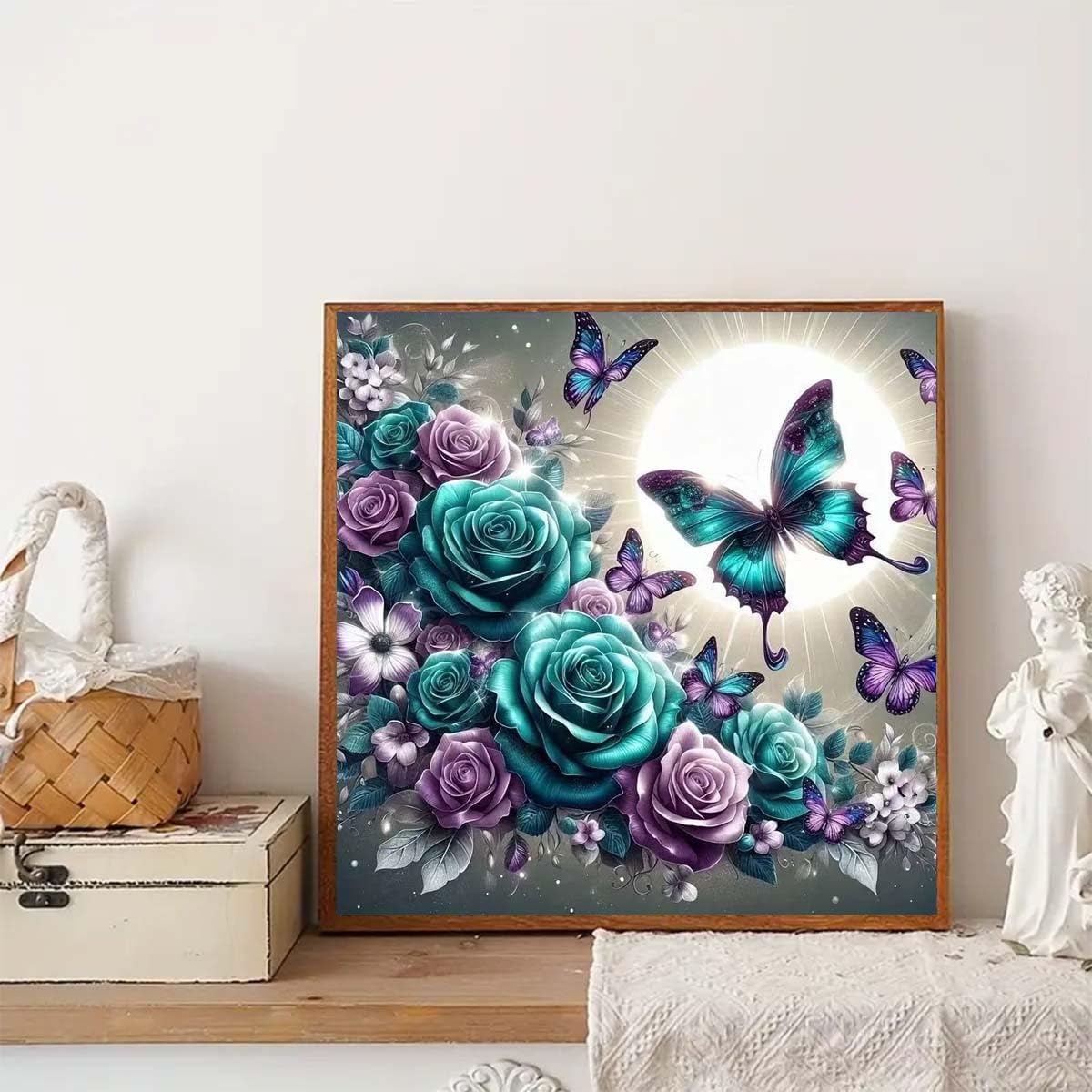 Rose Butterfly Diamond Art Kits for Adults, 5D Full Drill Diamond Dots Paintings for Beginners, DIY Round Paint with Diamonds Pictures Gem Art Crafts Kits for Home Wall Decor 13.8 X 13.8inch GEMFAMILY