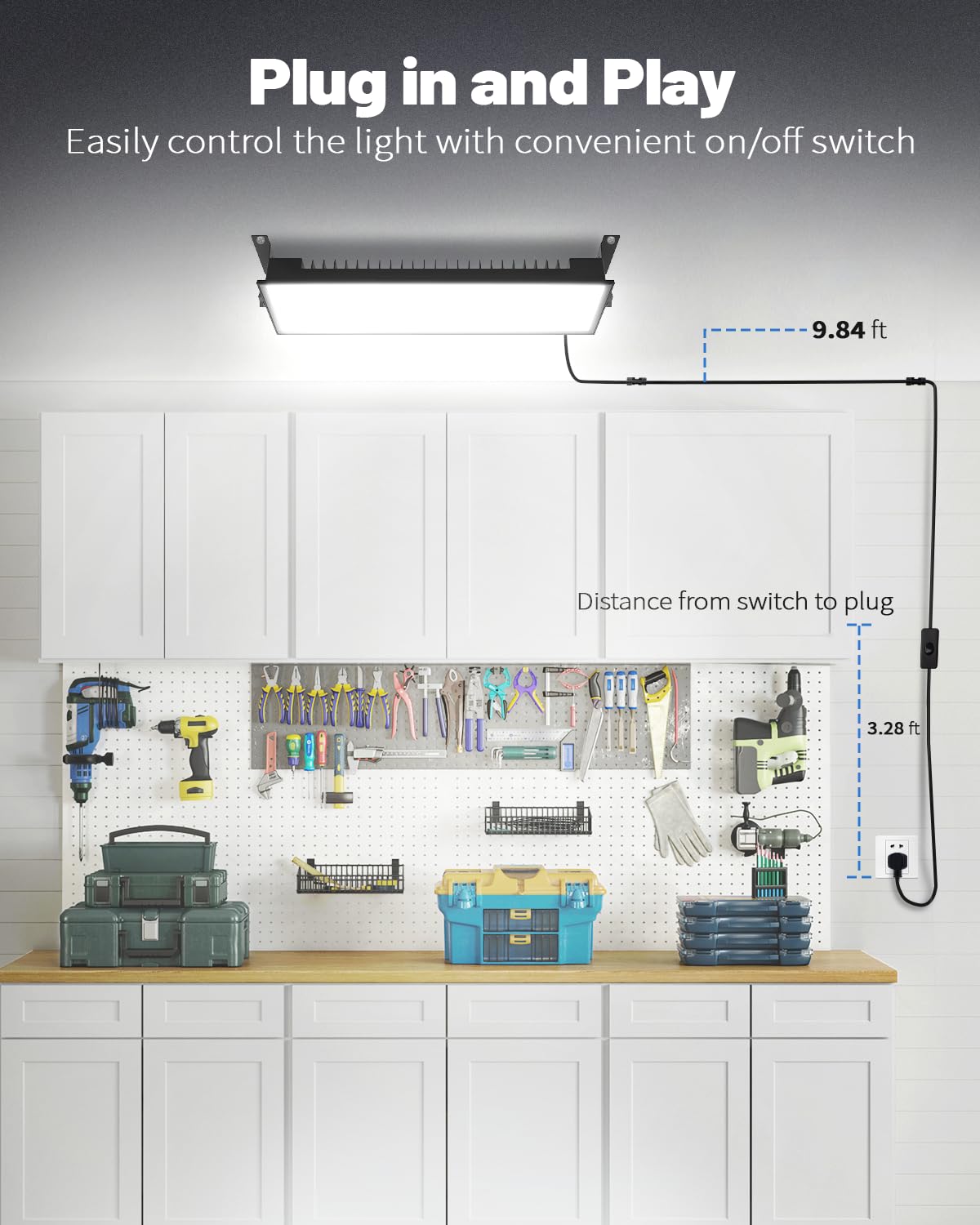 AGranTOP 2 Pack Plug in LED Shop Lights - 100W 15000LM Aluminum Garage Light w/ 9.84ft Power Cord, IP66 Waterproof Shop Lights for Garage, Workshop, Warehouse (Built-in ON/Off Switch) AGranTOP