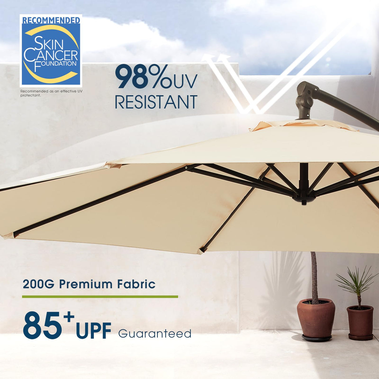 wikiwiki 10ft Patio Umbrellas Offset Outdoor Cantilever Hanging Umbrella w/Infinite Tilt, Fade Resistant Waterproof Recycled Fabric Canopy for Yard, Garden & Deck, Beige wikiwiki