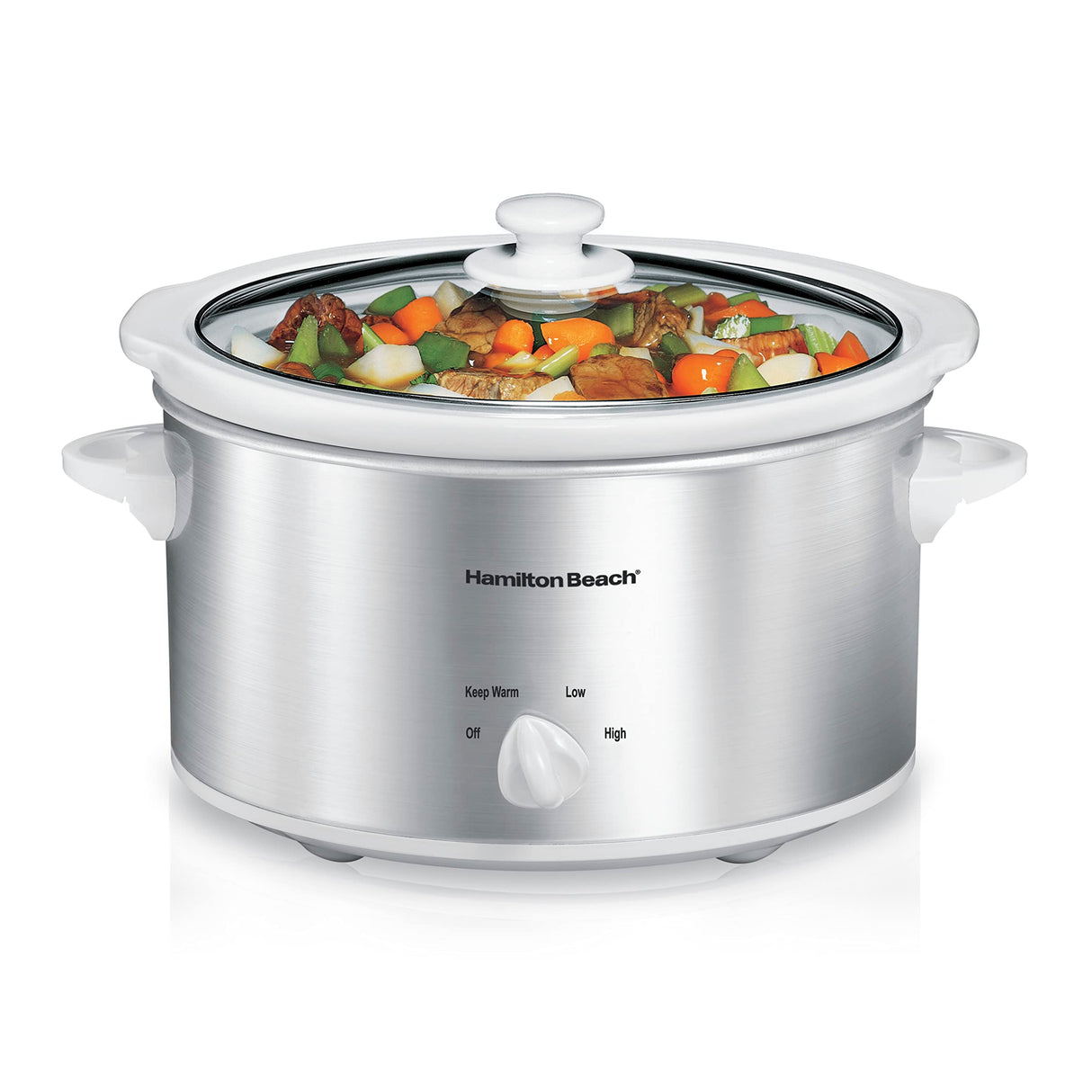 Hamilton Beach 4-Quart Slow Cooker with 3 Cooking Settings, Dishwasher-Safe Stoneware Crock & Glass Lid, Stainless Steel (33140G) Hamilton Beach