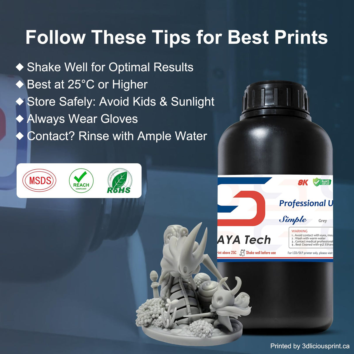 Siraya Tech Simple Water Washable 3D Printer Resin - Low Odor, Easy to Print, High Precision 405nm LCD UV-Curing Aqua Resin - Ideal for 8K Capable LCD, DLP 3D Printers (Grey, 1kg) Siraya Tech