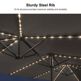 PURPLE LEAF 15ft Patio Market Umbrella with Solar LED and Base Double-Sided Rectangle Outdoor Table Sun Umbrellas with Crank for Pool Beach Deck Backyard Light Gray PURPLE LEAF
