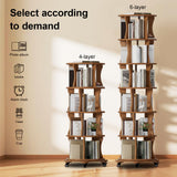 6 Tier Solid Wood Rotating Bookshelf with Wheels, Round Revolving Bookcase Organizer, 360° Spinning Storage Shelf for Corner, Small Narrow Spaces, Home, Office, BedRoom,Living Room,Study Room Drogenble