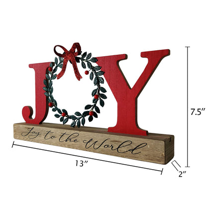 Christmas Decorations for Home LED Lighted Joy Sign with Wreath Farmhouse Wooden Rustic Tabletop Decorative Sign Xmas Holiday Home Decor Indoor Room