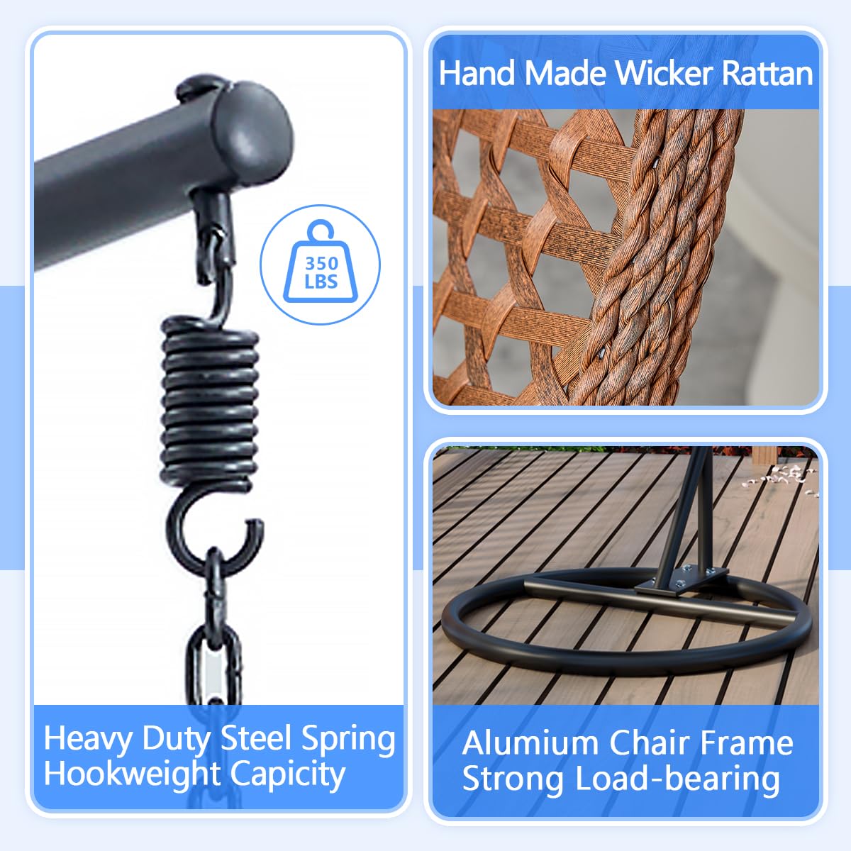 JUFU Egg Swing Chair with Stand,Hanging Egg Chair Indoor Outdoor,Hammock Hanging Basket Chair with Aluminum Steel Frame，Patio Egg Chair with Removable Cushions for Patio Balcony Backyard,Bedrooms JUFU