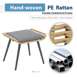 JOIVI Outdoor Wicker Ottoman Set of 2, Patio Rattan Ottomans with Seat Cushions, 2 Pieces Footstool Footrest Seat for Outside Garden, Balcony, Living Room, Gray JOIVI