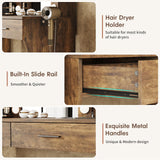 Maupvit Vanity Desk with Mirror and Lights,Makeup Vanity Table Set with Power Outlet,3 Lighting Modes & Adjustable Brightness Dressing Table with 2 Drawers for Bedroom Dressing Room,Rustic Brown Maupvit