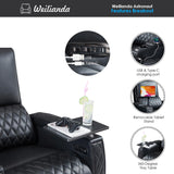 Weilianda Astronaut Zero Gravity Home Theater Seating Top Grain Leather Recliner Sofa Power Headrest Footrest with Carbon Fiber Tray Table, Tablet Stand, Type-C USB Charging, Cup Holder Row of 1 Black Weilianda