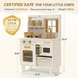 BIERUM Play Kitchen with Realistic Lights & Sounds, Wooden Kitchen Playset Chef Pretend Play Set for Toddlers, Toy Kitchen with 26 Pcs Toy Food & Cookware Accessories, Gift for Ages 3+ BIERUM