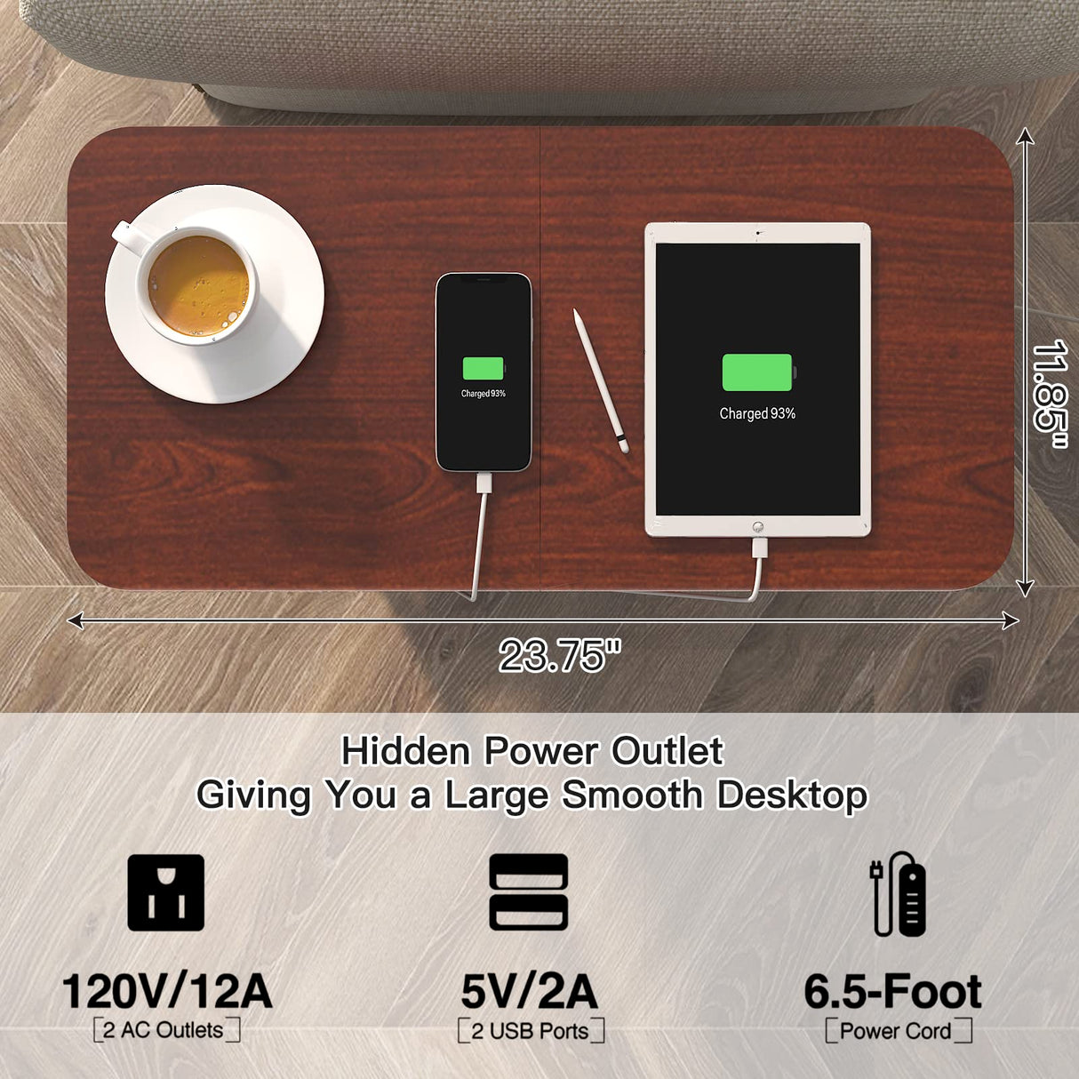 LIDYUK End Table with Charging Station, Flip Top Side Table with USB Ports and Outlets, Nightstand for Small Spaces, Bedside Tables with Storage Shelf for Living Room, Bedroom, Dark Cherry LIDYUK