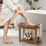 Boulphia Shower Benches for Inside Shower to Sit on, Acacia Wood Bathroom Bench with Storage, Waterproof Shower Seat for Inside Shower, with Handles & Shower Head Holder, No-Slip Boulphia