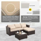 Oasishine Wicker Patio Furniture Patio Couch 3 Pieces Outdoor Sectional with Ottoman and Outdoor Storage Table with Lining Weathering Anti-Slip Cushions Furniture Covers, Khaki Oasishine