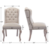 DM Furniture Parsons Dining Chairs Set of 2 Farmhouse Solid Wood Accent Chairs Linen Fabric Host Side Kitchen Chair with Tufted Wingback for Dining Room/Living Room/Bedroom,Cream DM Furniture
