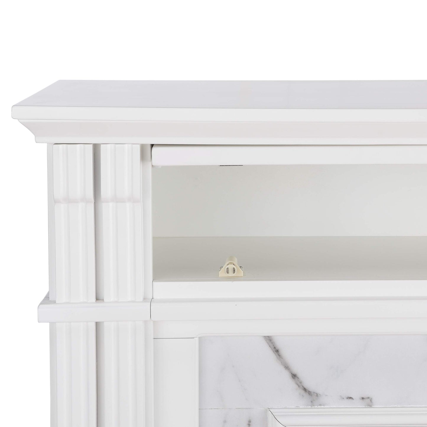 SEI Furniture Highgate Electric Fireplace with Hidden Media Shelf, New White with Faux Marble