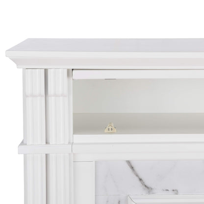 SEI Furniture Highgate Electric Fireplace with Hidden Media Shelf, New White with Faux Marble