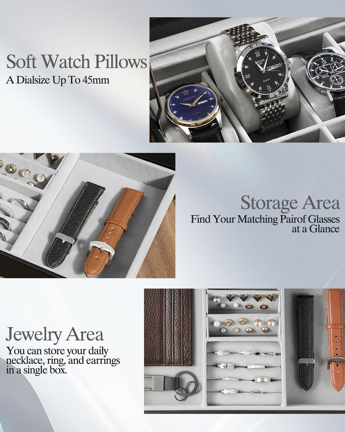 GUKA Watch Box 12 Slot Watch Display Organizer Leather Jewelry Case Drawer Glass Birthday for Men Women, Child Husband Dad GUKA