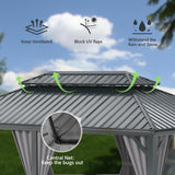 Domi 14x20FT Outdoor Gazebo, Hardtop Gazebo with Galvanized Steel Double Roof, Metal Gazebos with Drainage System Patio Pergola for Patio Deck Backyard,Curtain and Netting,Gray domi outdoor living