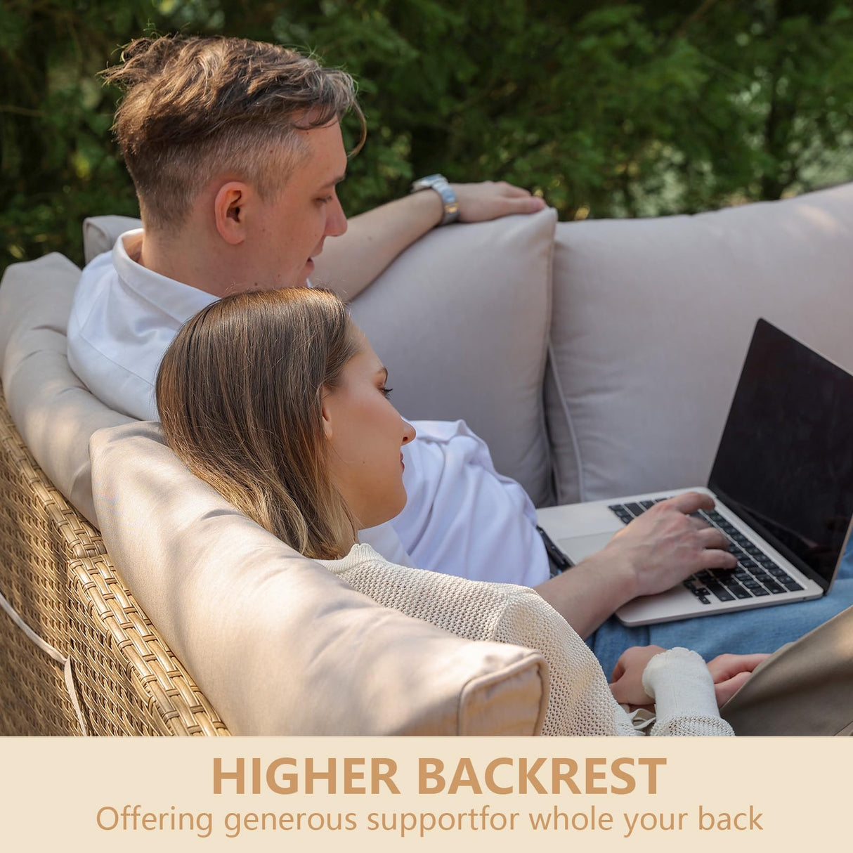 Jing's Villa 5-Piece Outdoor Patio Furniture Set,Rattan Conversation Sectional Sofa w/Coffee Table, All-Weather Patio Conversation Set with Thick and Anti-Slip Cushions for Backyard,Deck,Porch,Beige Jing's Villa