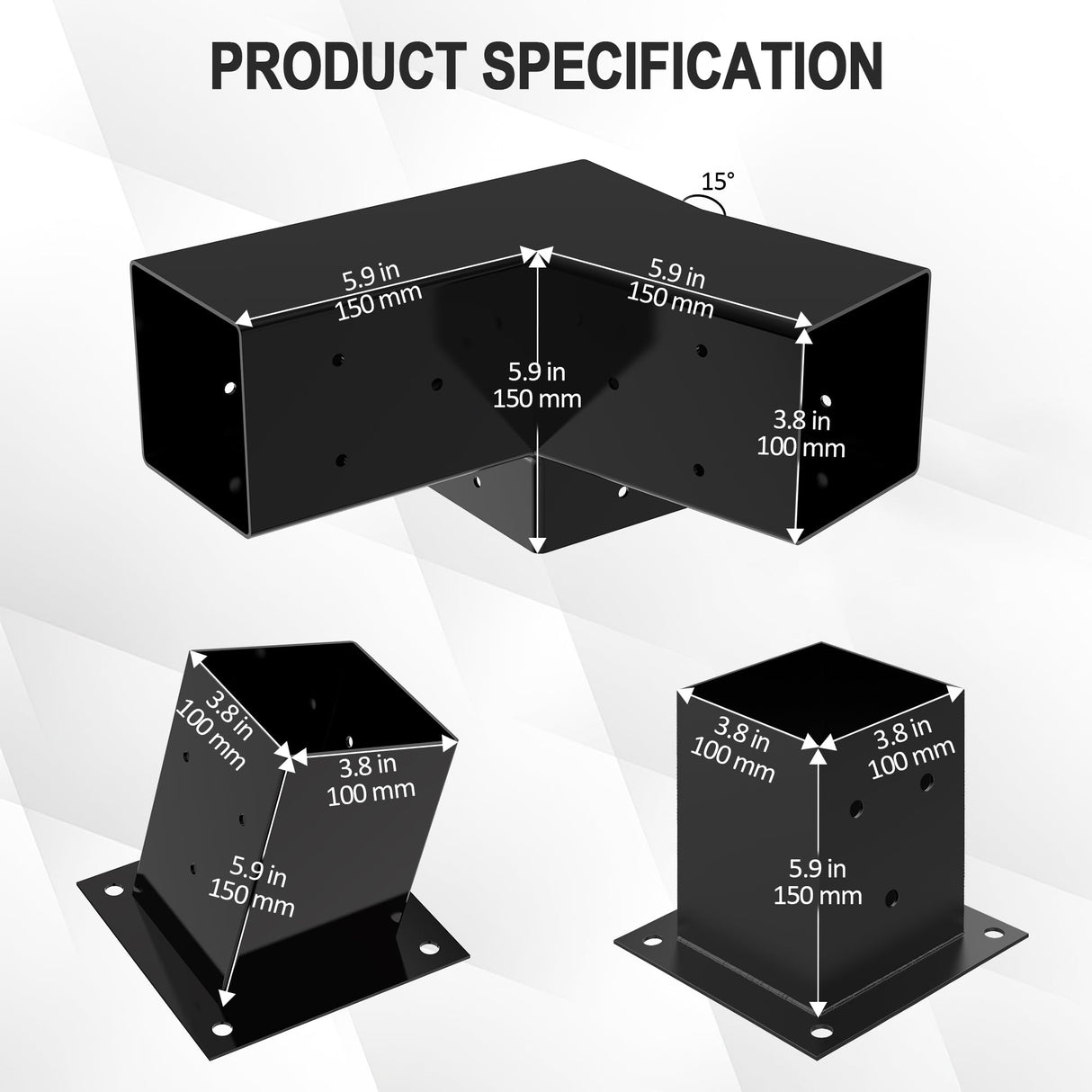 Heavy Alloy Steel Pergola Slanted Roof Bracket Kit with 3-Way Brackets for 4"x 4" (Actual 3.6" X 3.6") Lumber， Roof Wall Mount Pergola Bracket Suitable for Pergolas,Porch- includes Screws JEXALINE