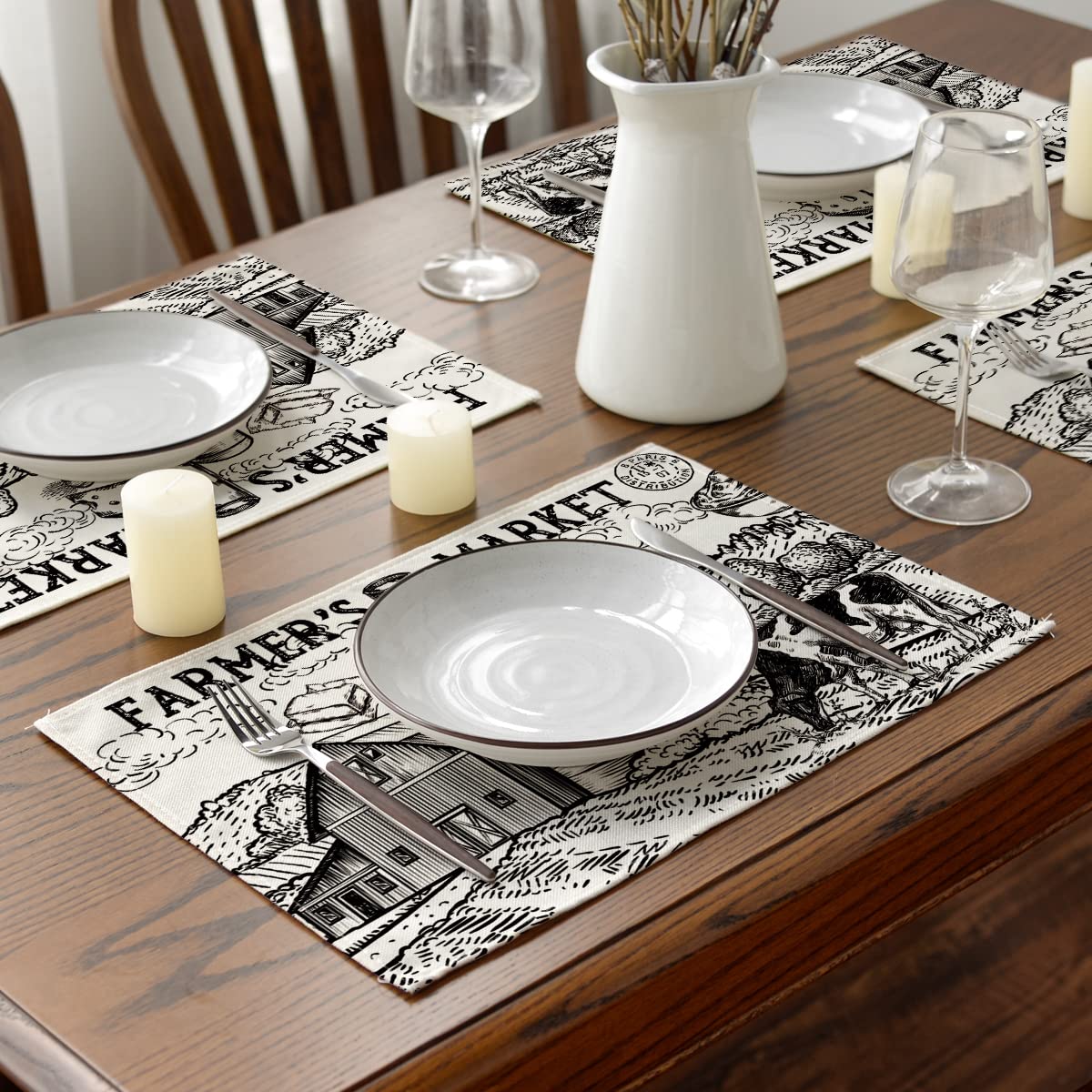 Artoid Mode Tractor Milk Farm Placemats Set of 4, 12x18 Inch Seasonal Autumn Cow House Fall Table Mats for Party Kitchen Dining Decoration Beige Artoid Mode