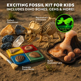 Playz Fossil Digging Kit for Kids Ages 6-12 – Dinosaur Fossil Excavation Tools, Paleontology Volcano Lab & Mining Activity Set Playz