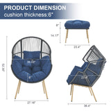Belord Wicker Egg Chair with Ottoman - 350lbs Capaticy Outdoor Indoor Egg Shaped Basket Lounge Chair with Anti-Rust Stand Water Resistant Cushion with Ties for Patio Balcony Bedroom Living Room Blue Belord