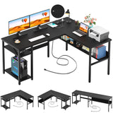 Unikito Reversible L Shaped Desk with Magic Power Outlets and USB Charging Ports, Sturdy Corner Computer Desk with Storage Shelves, Gaming Table Home Office Desk, Easy to Assemble, Black Unikito