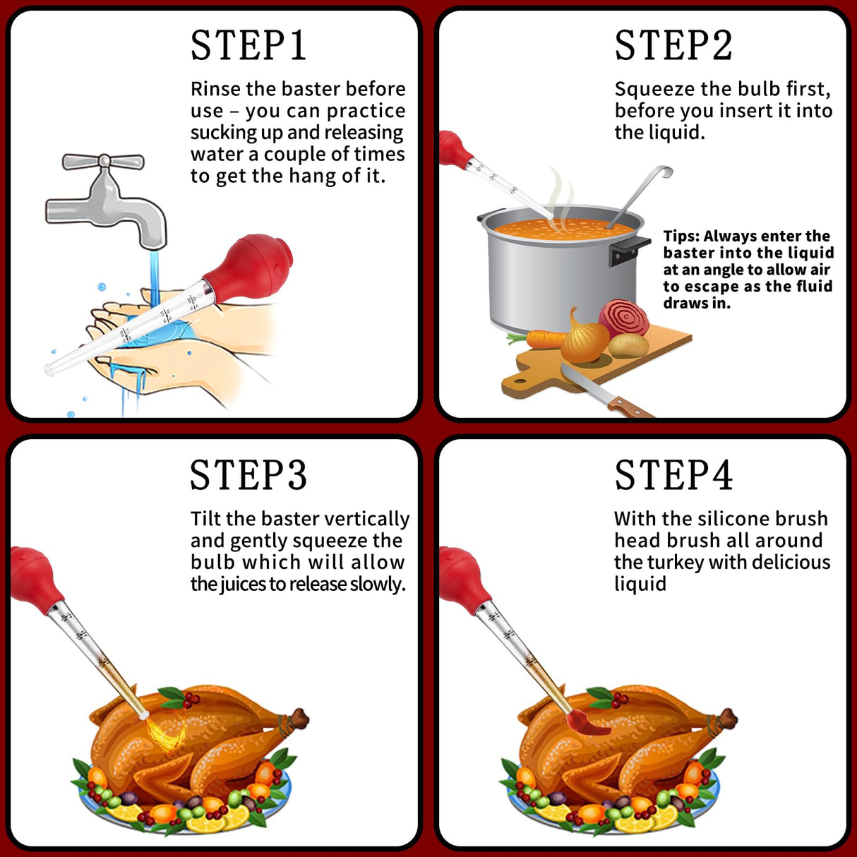 QPMR Turkey Baster, Premium Baster Tool for Cooking-Baster Syringe for Home Baking and Roaster Turkey, Include Detachable Silicone Bulb, 2 Meat Marinade Injector Needles for Thanksgiving QPMR