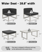 UDPATIO Aluminum Patio Furniture Set, Modular Oversized Outdoor Sectional of Olefin 5 inch Thick Cushion, Coffee Table and Waterproof Cover, Patio Conversation Sets for Porch, Deck UDPATIO