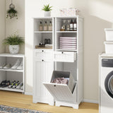 OQSC Tall Tilt Out Laundry Room Cabinets and Storage with Hidden Removable Basket, Pull Out Laundry Cabinet Hamper with Door and Drawer for Laundry Room, Bathroom, 13 Gallons OQSC