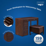 Meco Stakmore Wooden Made Expandable Desk with Ottoman, Dark Espresso Finish, and 3 Functioning Drawers for Home Office Tables, Espresso MECO
