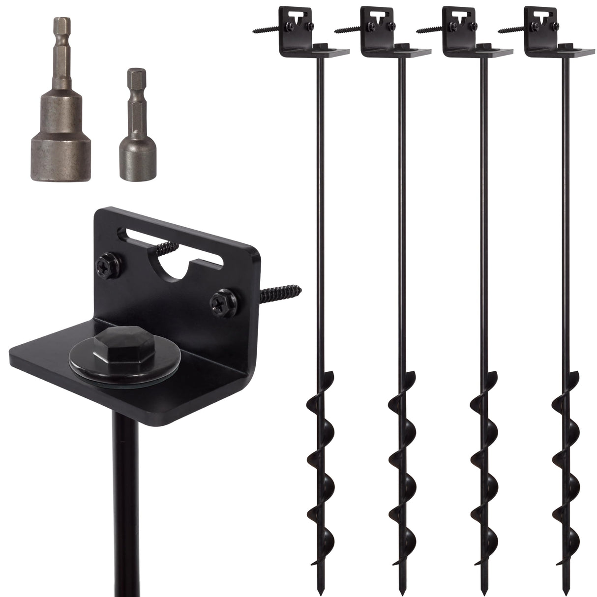 VASGOR 24” Mobile Home Anchors - Ground Anchor Screw in with Brackets and Adapter for Drill - Earth Anchors - Storage Shed and Swing Anchor Kits VASGOR