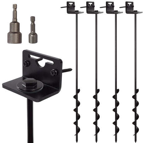 VASGOR 24” Mobile Home Anchors - Ground Anchor Screw in with Brackets and Adapter for Drill - Earth Anchors - Storage Shed and Swing Anchor Kits VASGOR